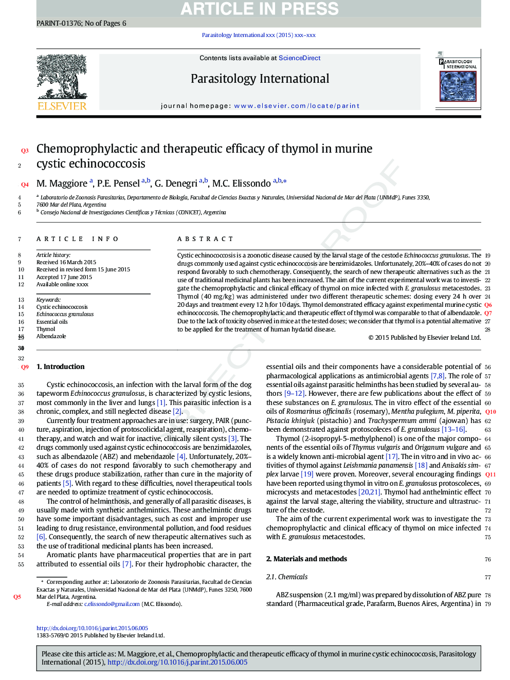 اثرات شیمی درمانی و درمانی تیمول در اکینوکوکوز کیستیک موش صحرایی 
