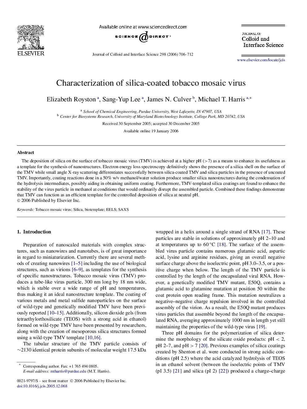 Characterization of silica-coated tobacco mosaic virus