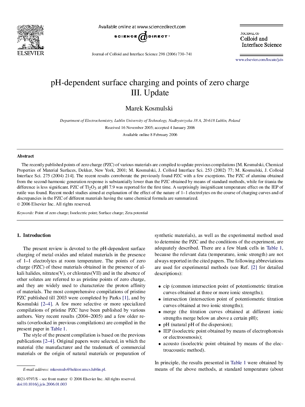 pH-dependent surface charging and points of zero charge: III. Update