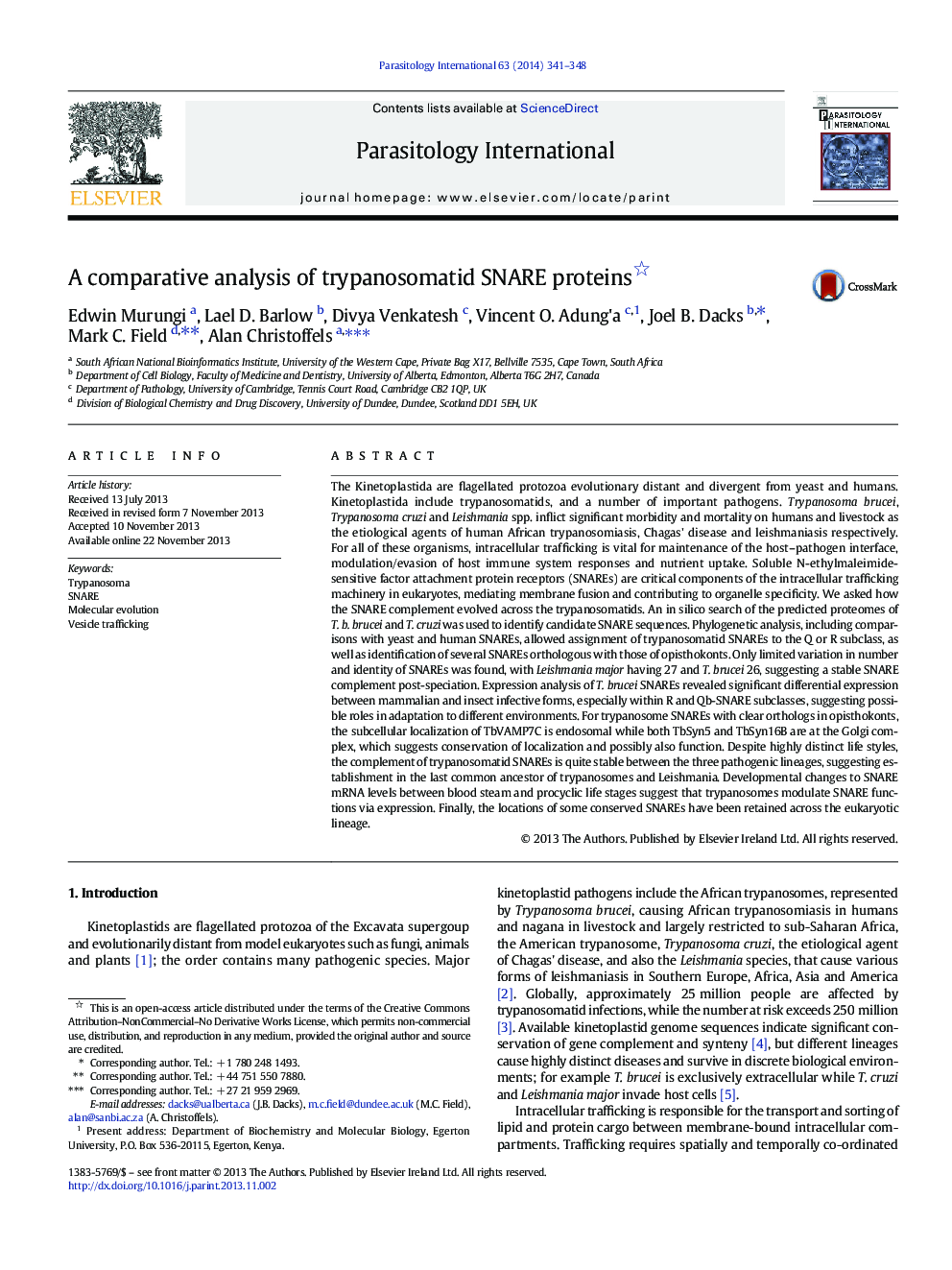 A comparative analysis of trypanosomatid SNARE proteins