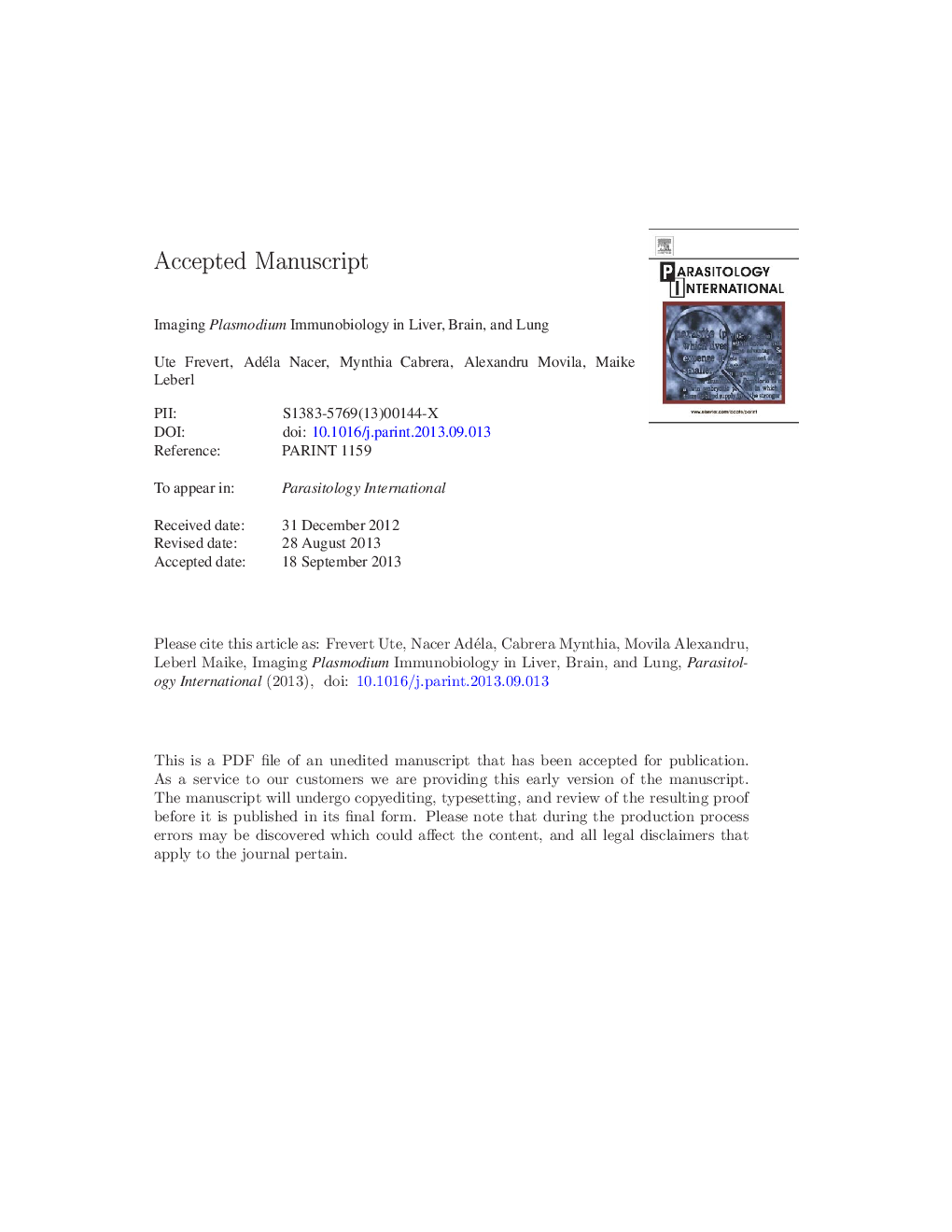 Imaging Plasmodium immunobiology in the liver, brain, and lung