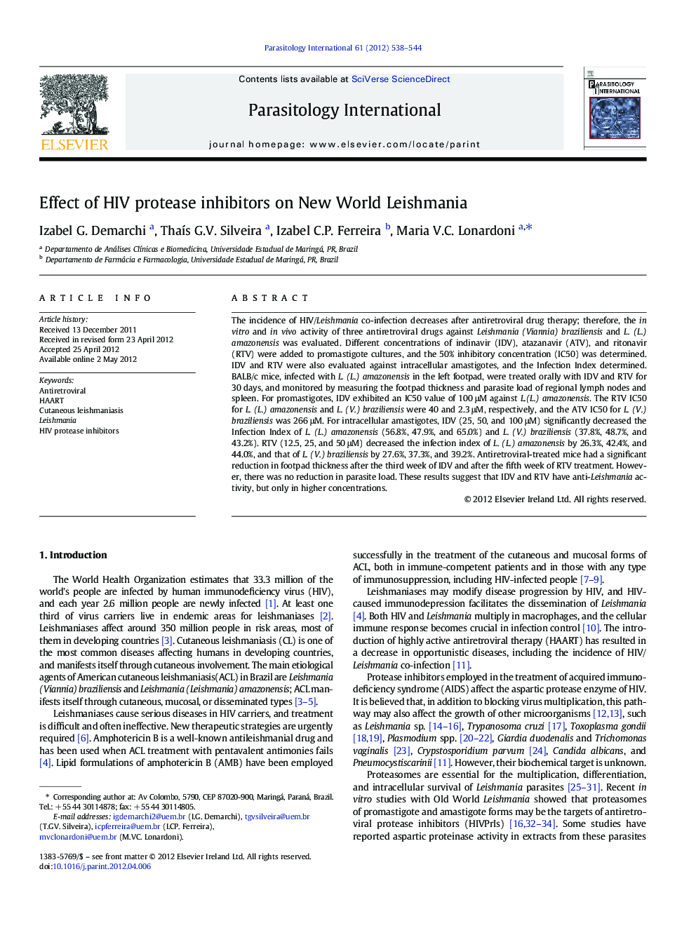 Effect of HIV protease inhibitors on New World Leishmania