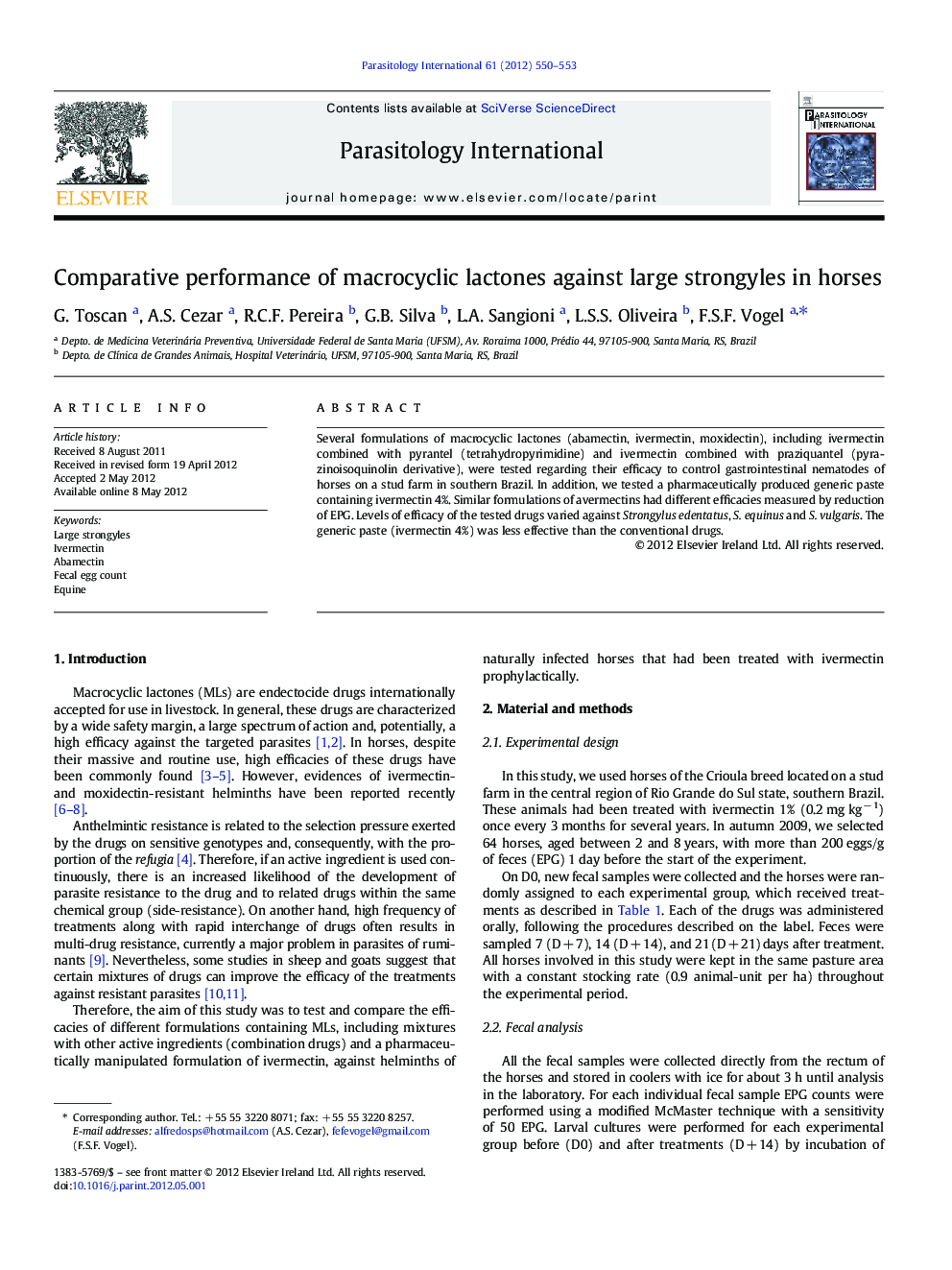 Comparative performance of macrocyclic lactones against large strongyles in horses