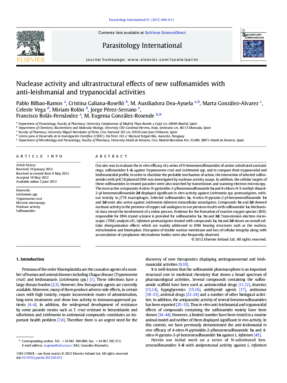 Nuclease activity and ultrastructural effects of new sulfonamides with anti-leishmanial and trypanocidal activities