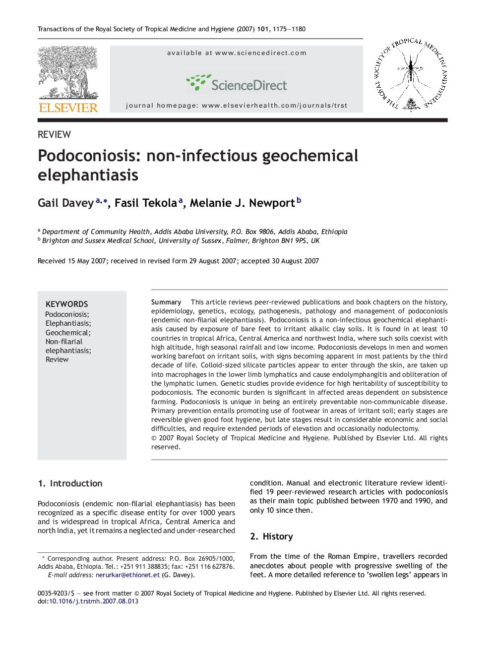 Podoconiosis: non-infectious geochemical elephantiasis