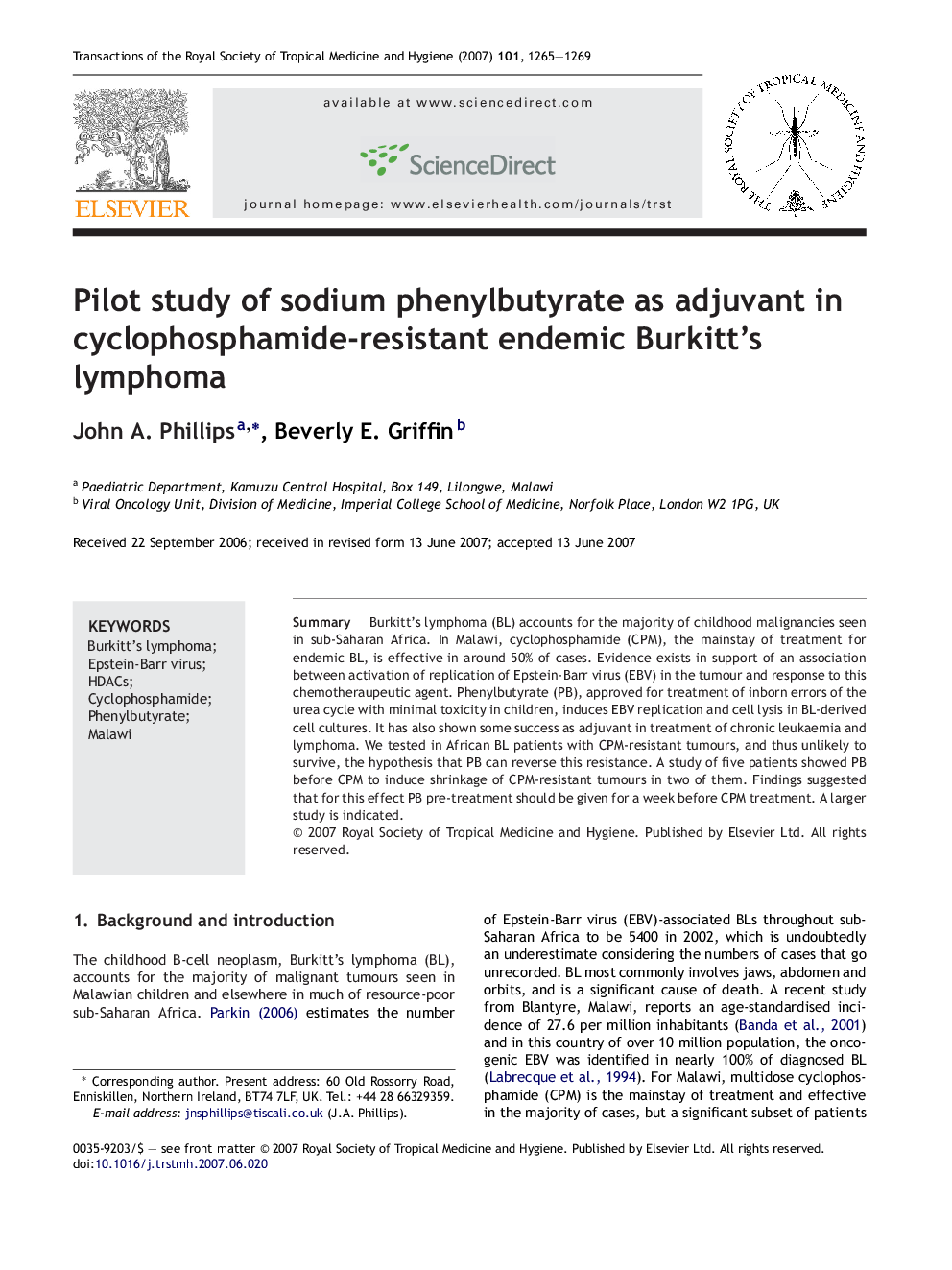 Pilot study of sodium phenylbutyrate as adjuvant in cyclophosphamide-resistant endemic Burkitt's lymphoma