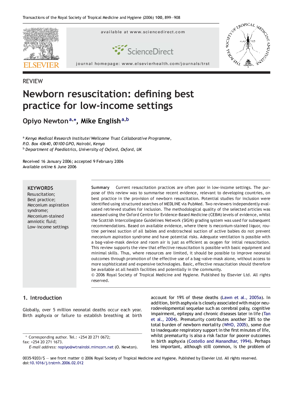 Newborn resuscitation: defining best practice for low-income settings