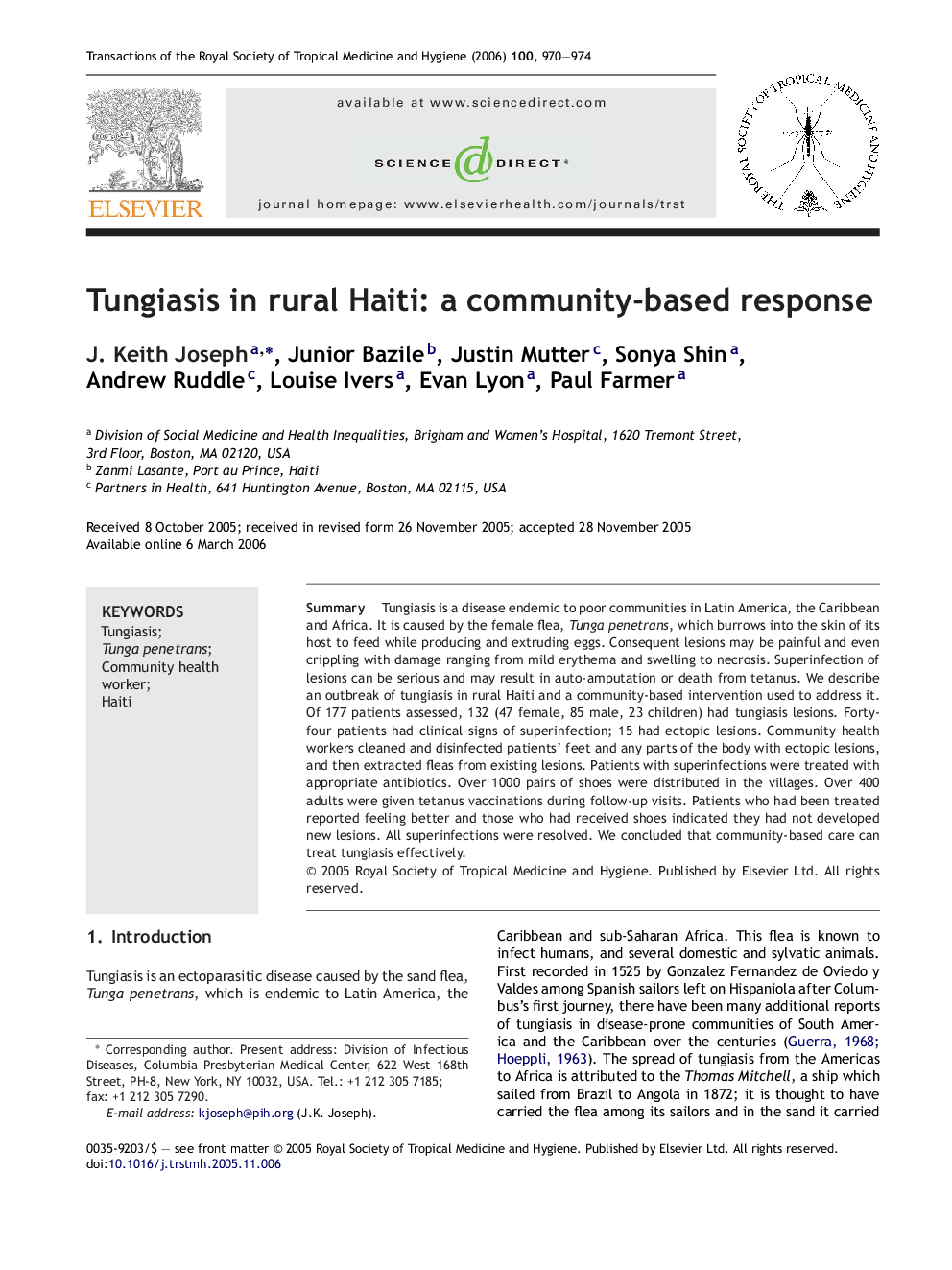 Tungiasis in rural Haiti: a community-based response