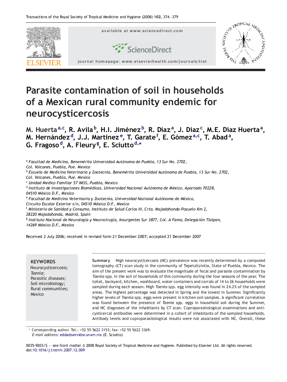 Parasite contamination of soil in households of a Mexican rural community endemic for neurocysticercosis