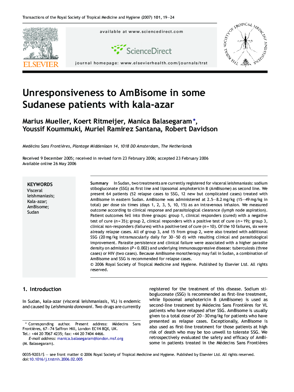 Unresponsiveness to AmBisome in some Sudanese patients with kala-azar