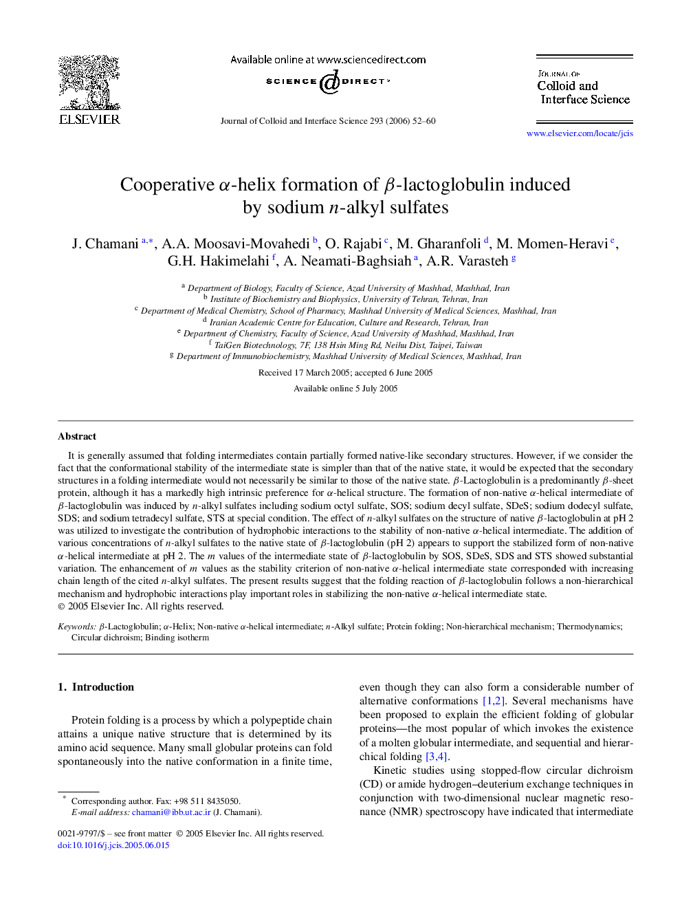 Cooperative α-helix formation of β-lactoglobulin induced by sodium n-alkyl sulfates