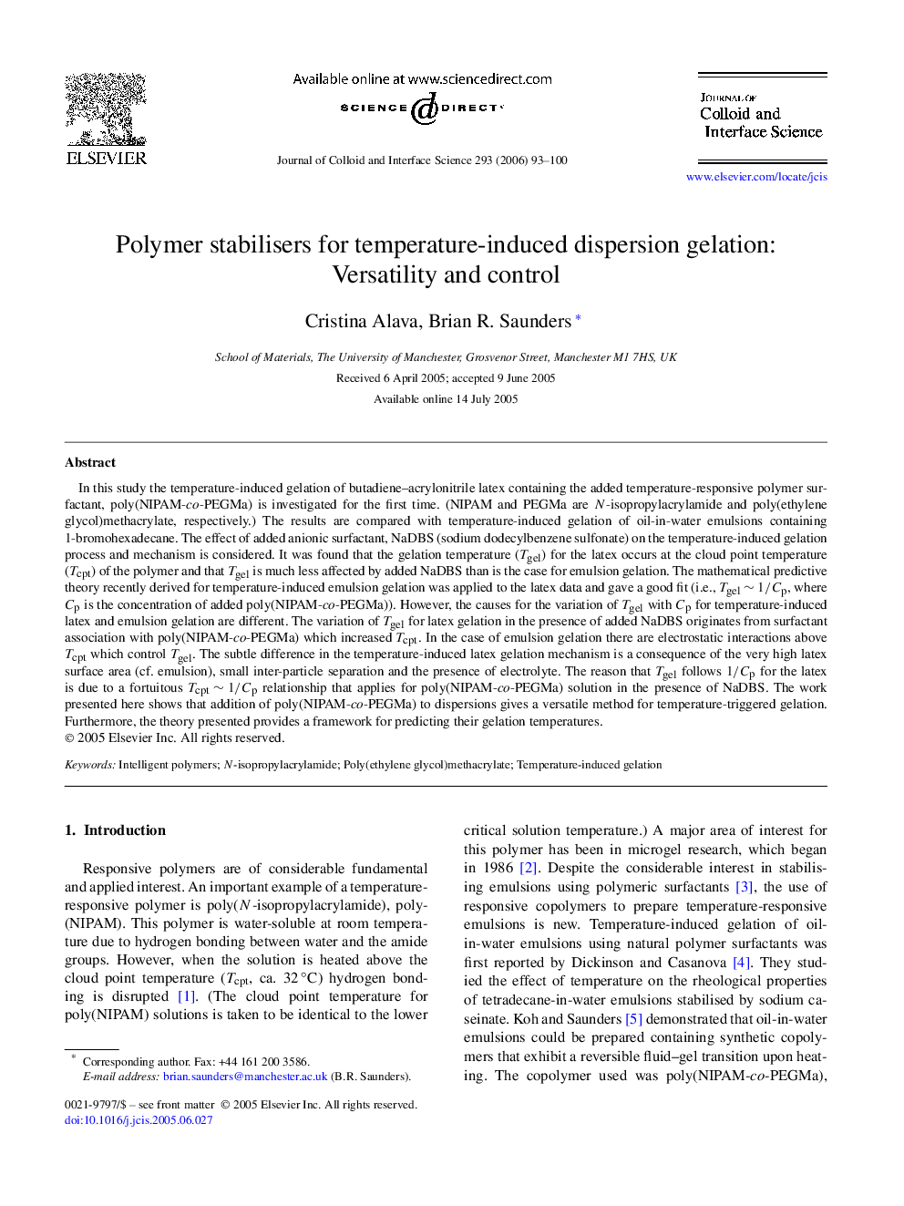 Polymer stabilisers for temperature-induced dispersion gelation: Versatility and control