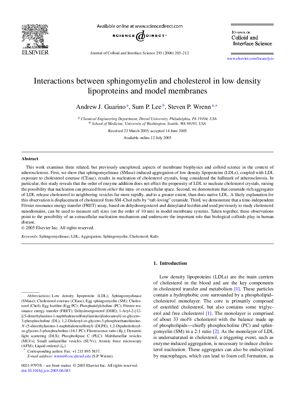 Interactions between sphingomyelin and cholesterol in low density lipoproteins and model membranes