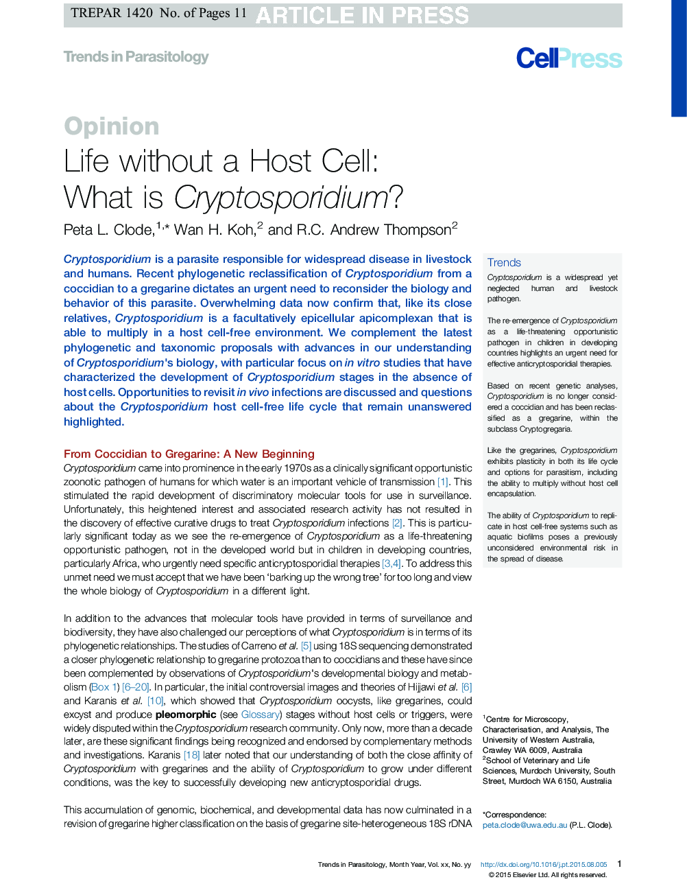 Life without a Host Cell: What is Cryptosporidium?