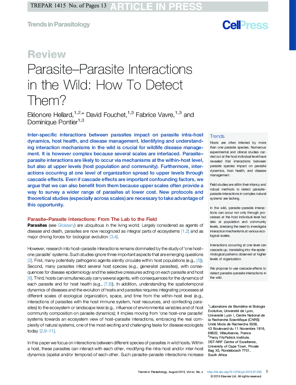 Parasite-Parasite Interactions in the Wild: How To Detect Them?