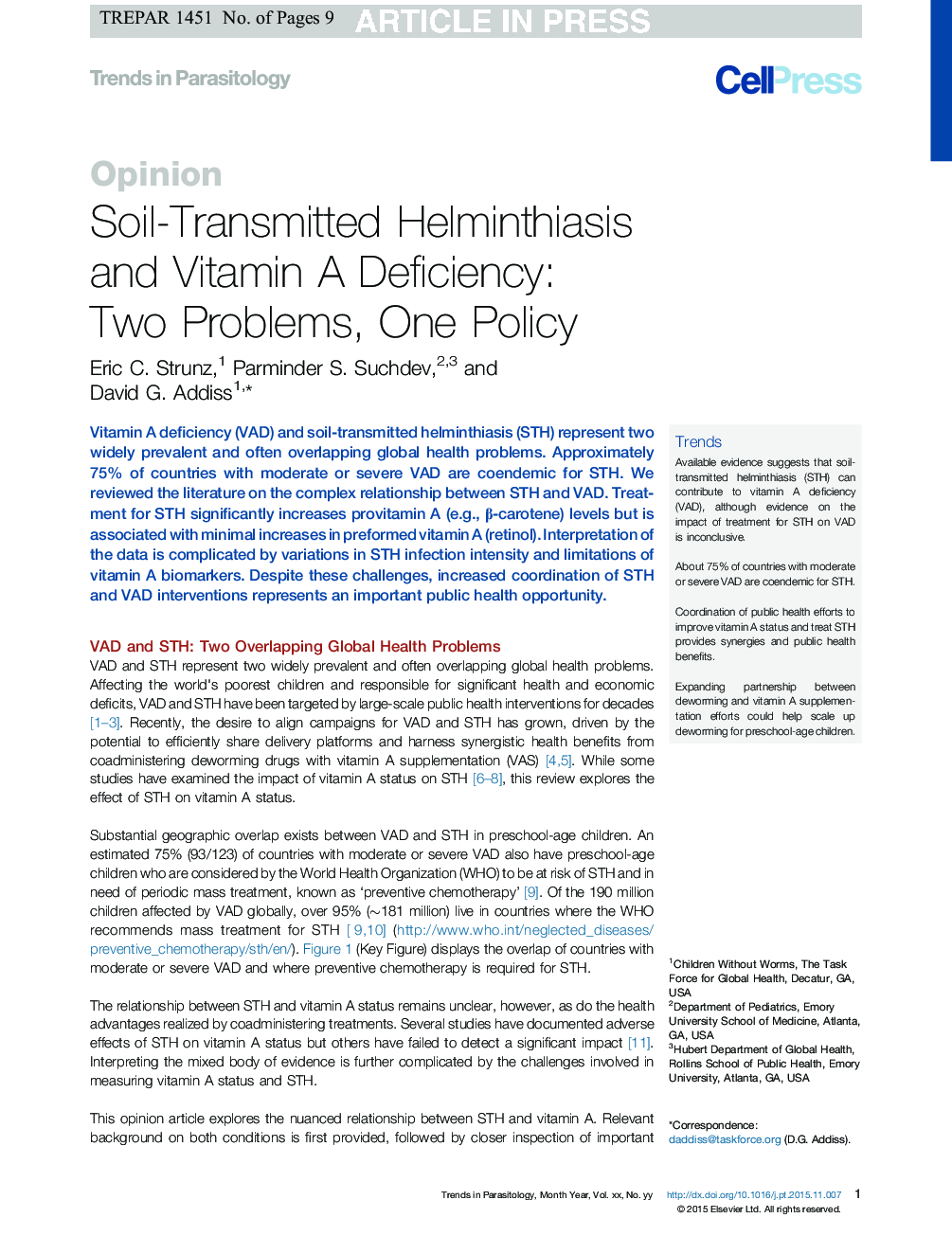 Soil-Transmitted Helminthiasis and Vitamin A Deficiency: Two Problems, One Policy