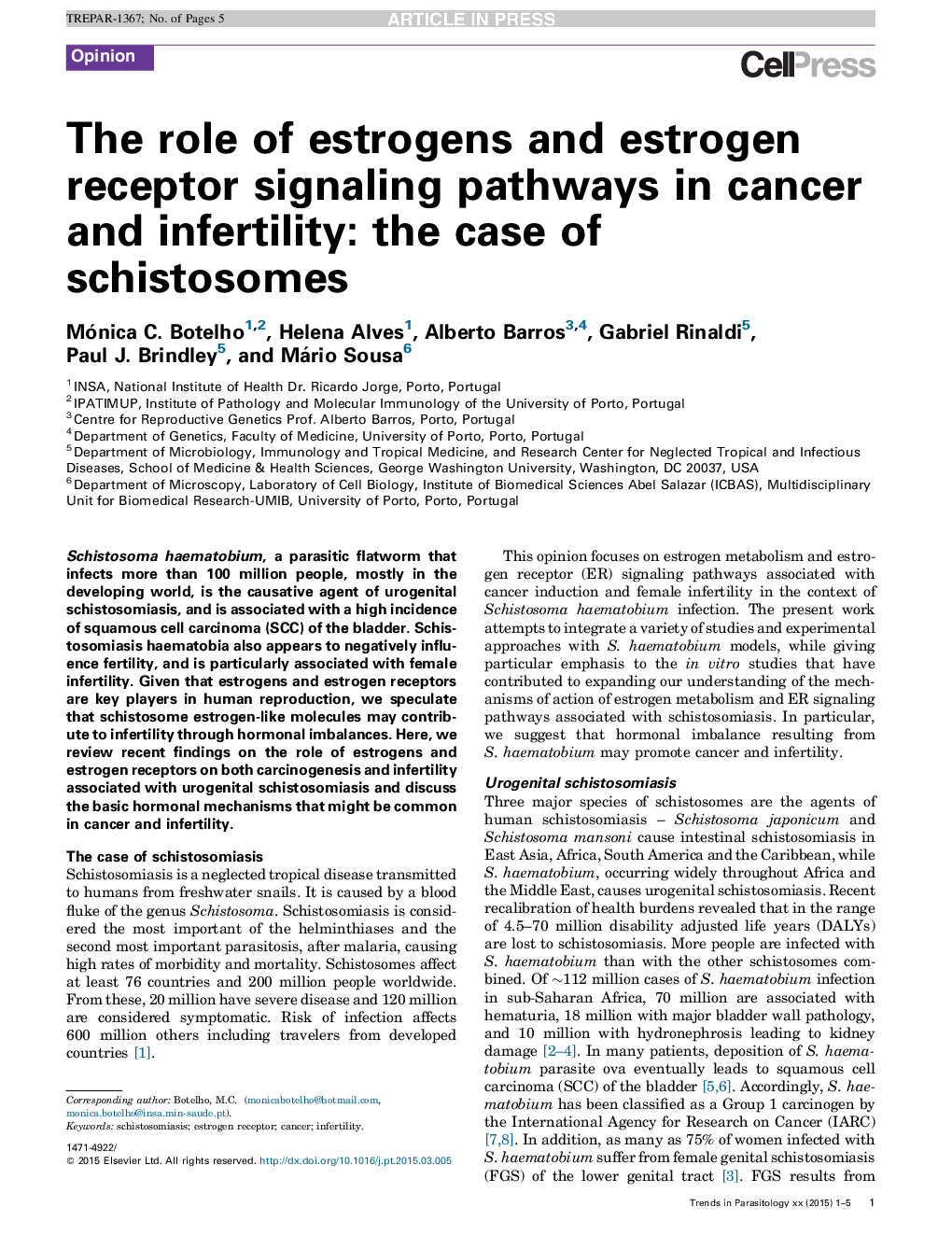 The role of estrogens and estrogen receptor signaling pathways in cancer and infertility: the case of schistosomes