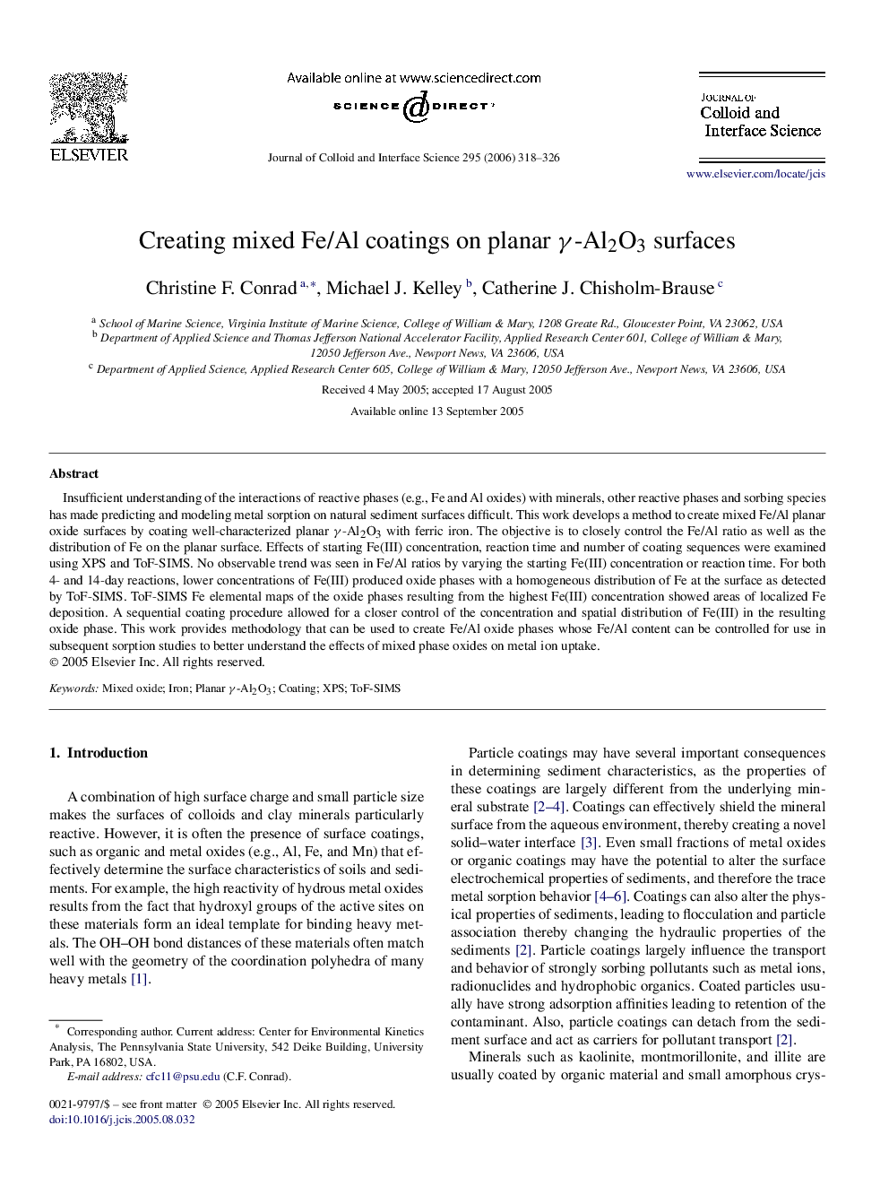 Creating mixed Fe/Al coatings on planar Î³-Al2O3 surfaces