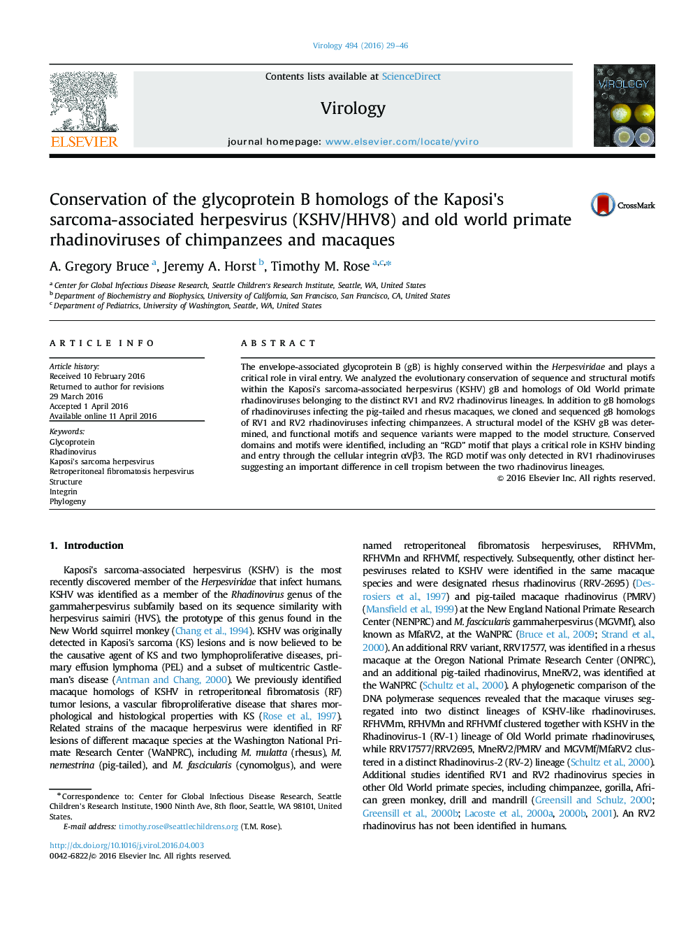 Conservation of the glycoprotein B homologs of the Kaposi×³s sarcoma-associated herpesvirus (KSHV/HHV8) and old world primate rhadinoviruses of chimpanzees and macaques