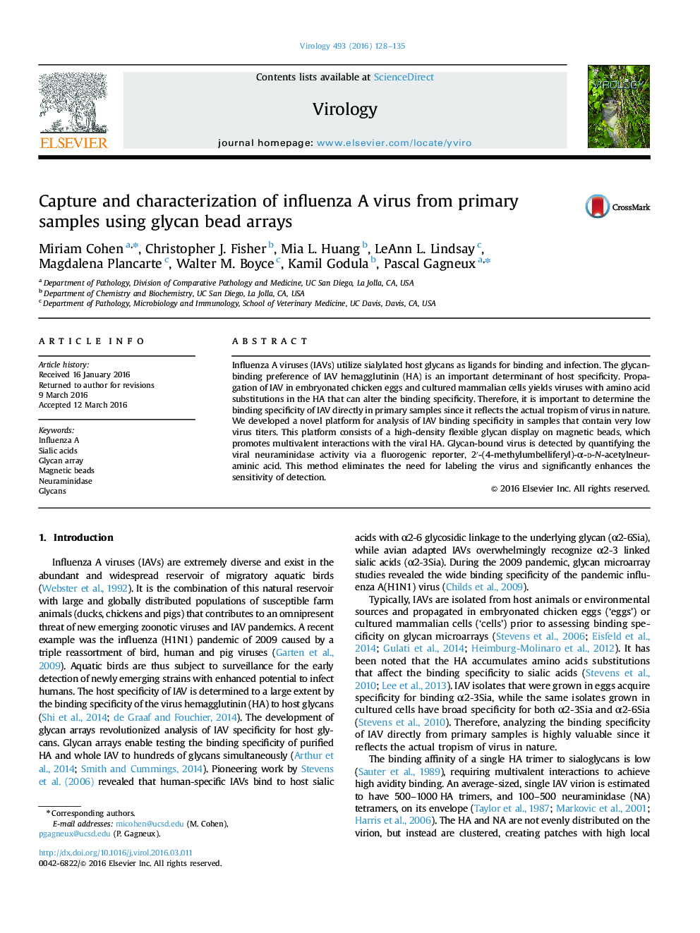 Capture and characterization of influenza A virus from primary samples using glycan bead arrays