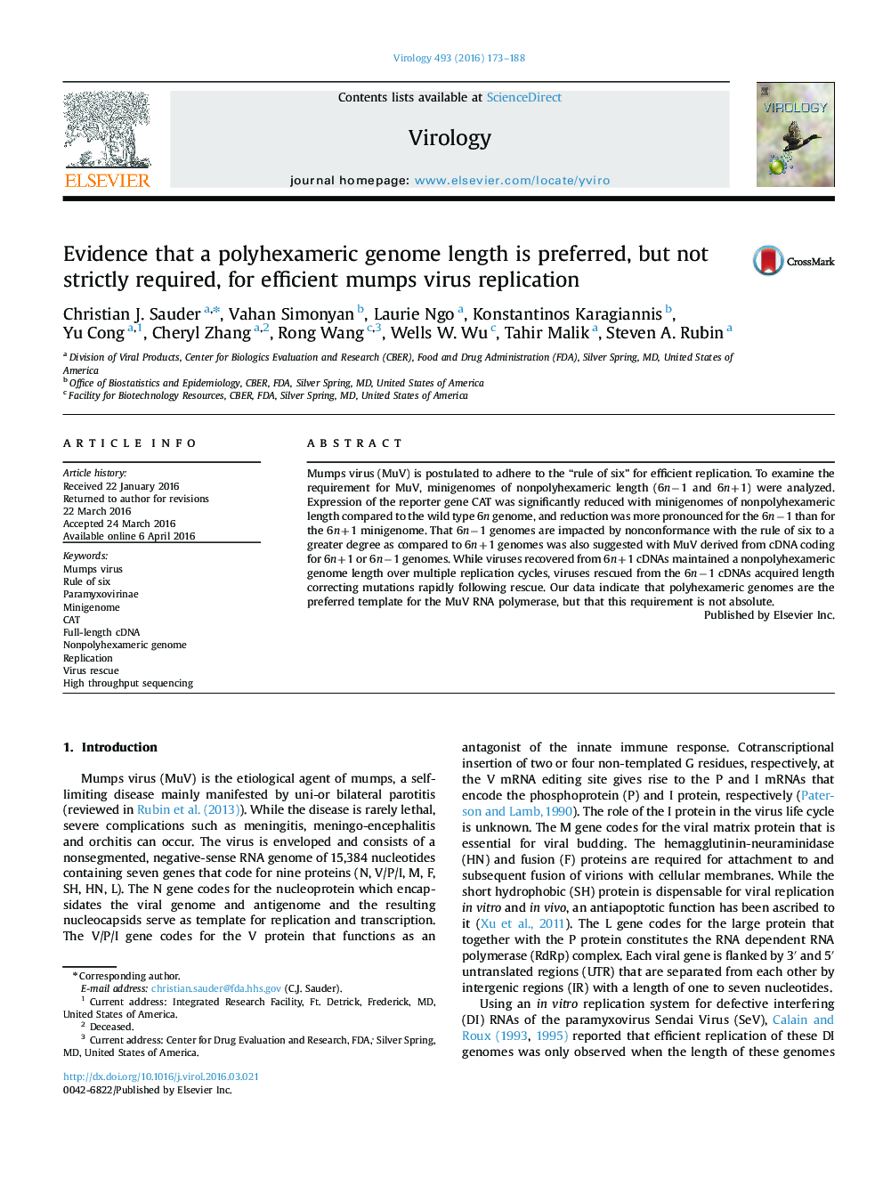 Evidence that a polyhexameric genome length is preferred, but not strictly required, for efficient mumps virus replication