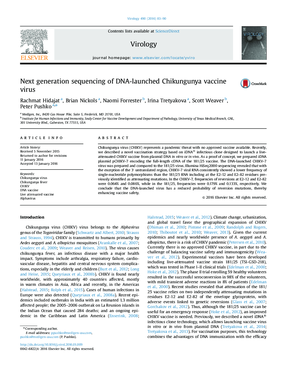 Next generation sequencing of DNA-launched Chikungunya vaccine virus