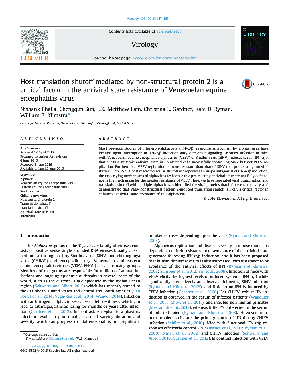 Host translation shutoff mediated by non-structural protein 2 is a critical factor in the antiviral state resistance of Venezuelan equine encephalitis virus