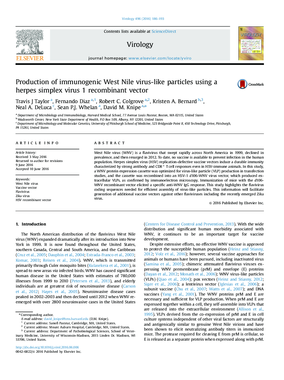 Production of immunogenic West Nile virus-like particles using a herpes simplex virus 1 recombinant vector