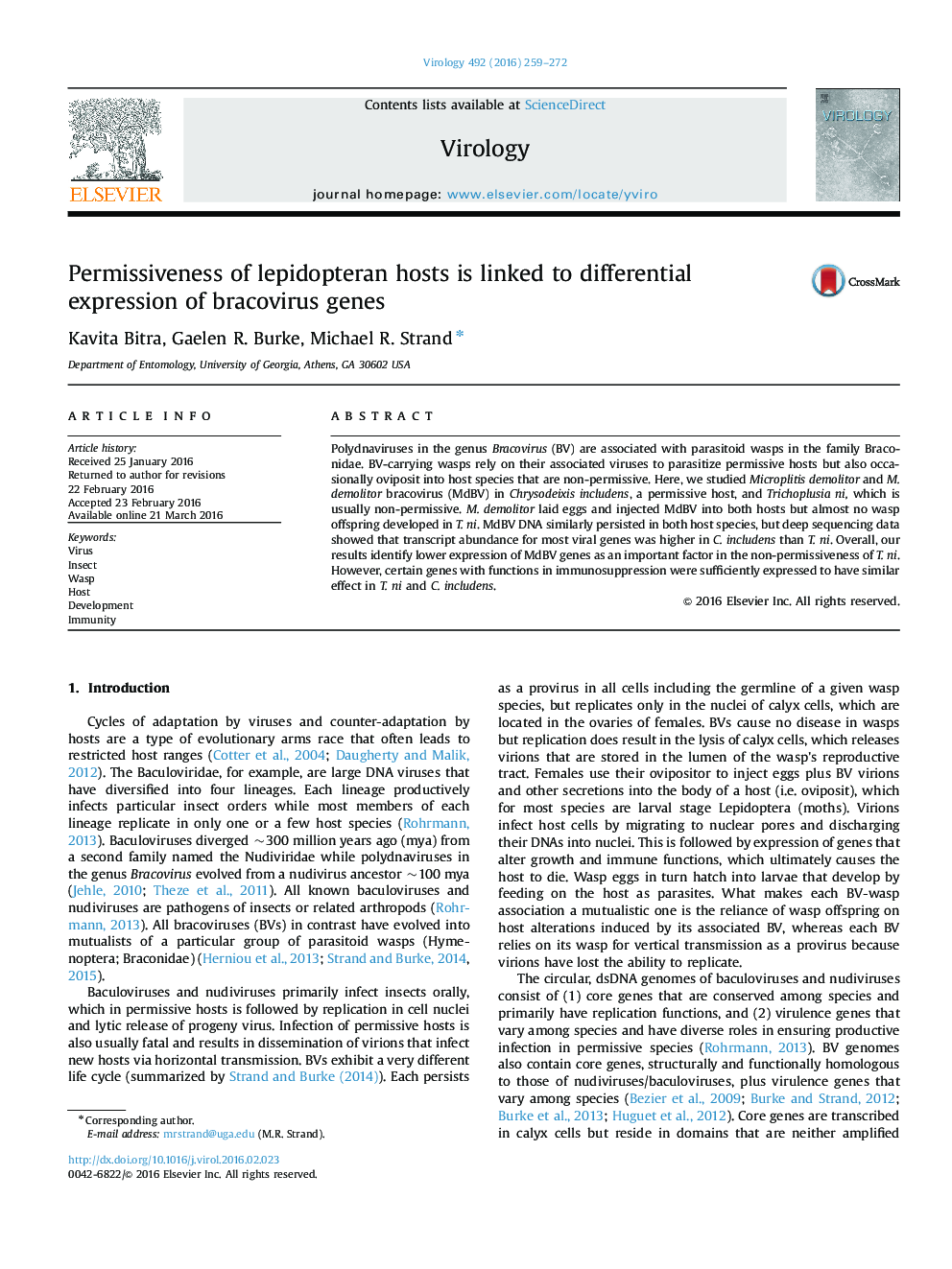 Permissiveness of lepidopteran hosts is linked to differential expression of bracovirus genes