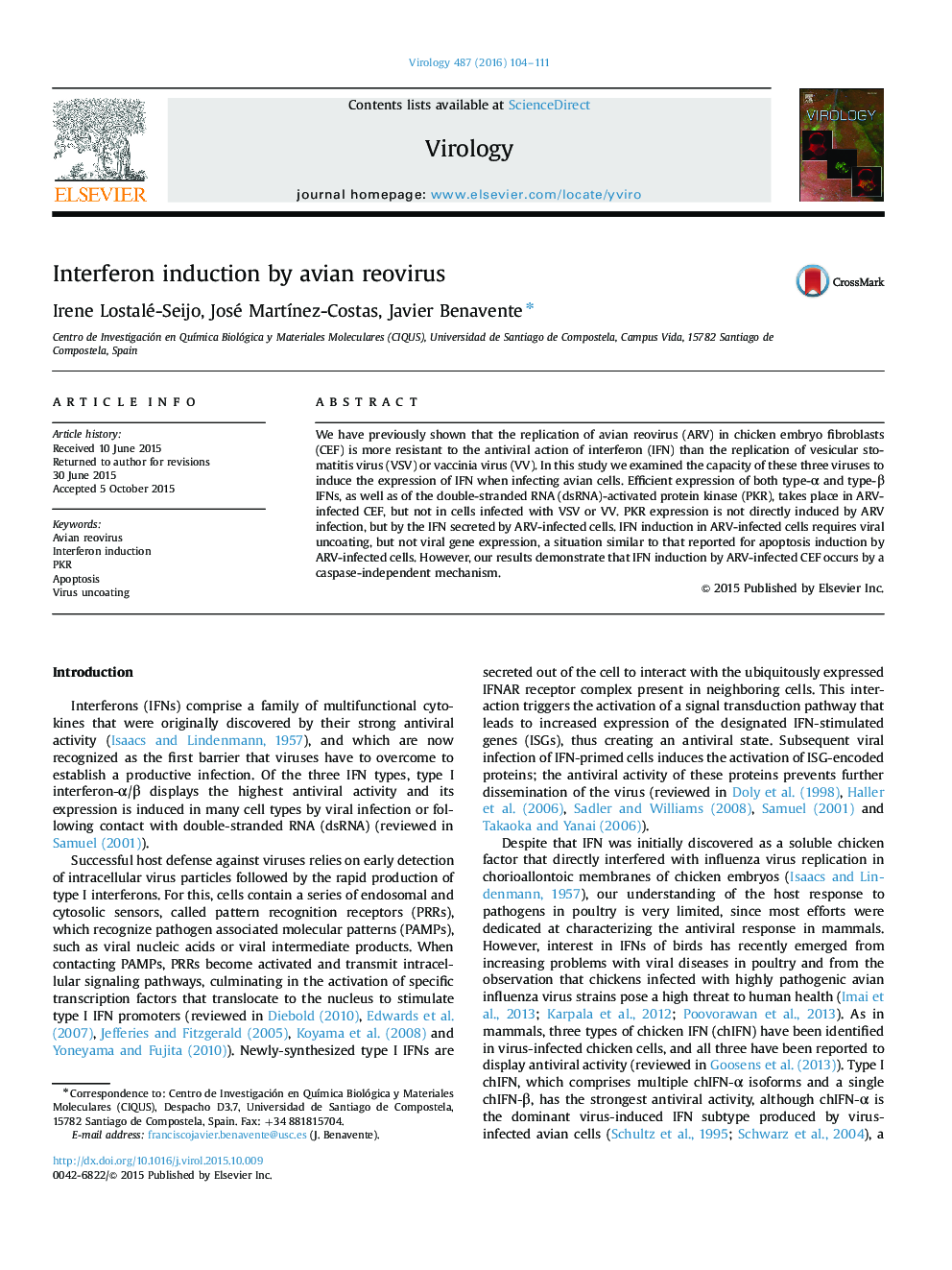 Interferon induction by avian reovirus