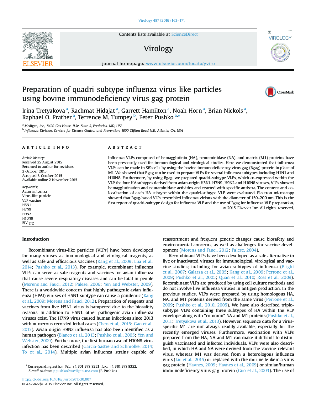 Preparation of quadri-subtype influenza virus-like particles using bovine immunodeficiency virus gag protein