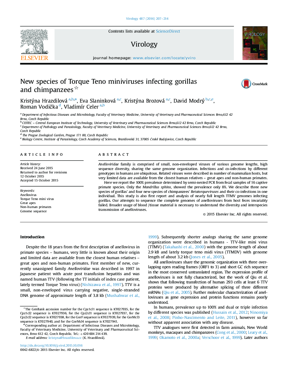 New species of Torque Teno miniviruses infecting gorillas and chimpanzees