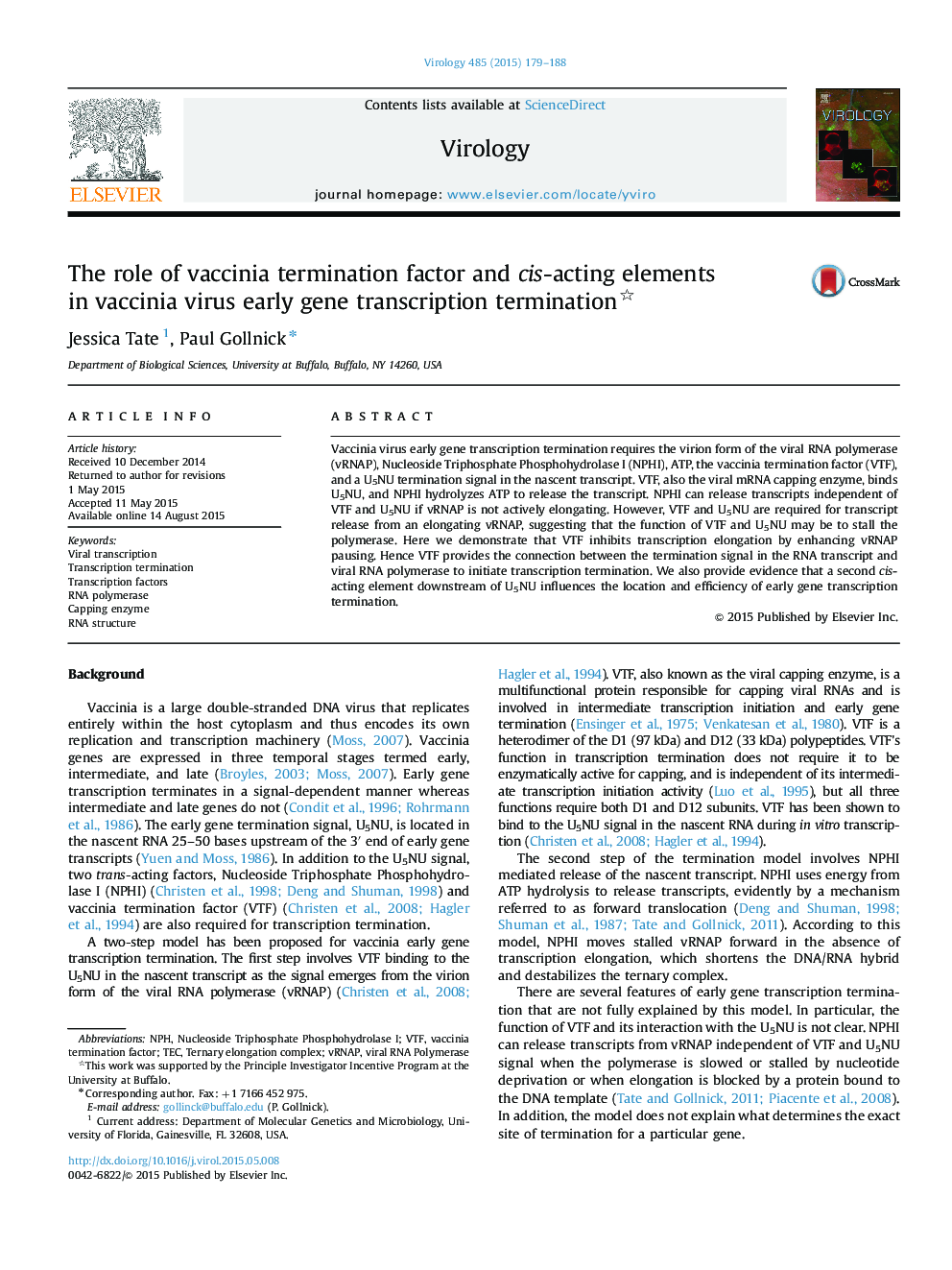 The role of vaccinia termination factor and cis-acting elements in vaccinia virus early gene transcription termination