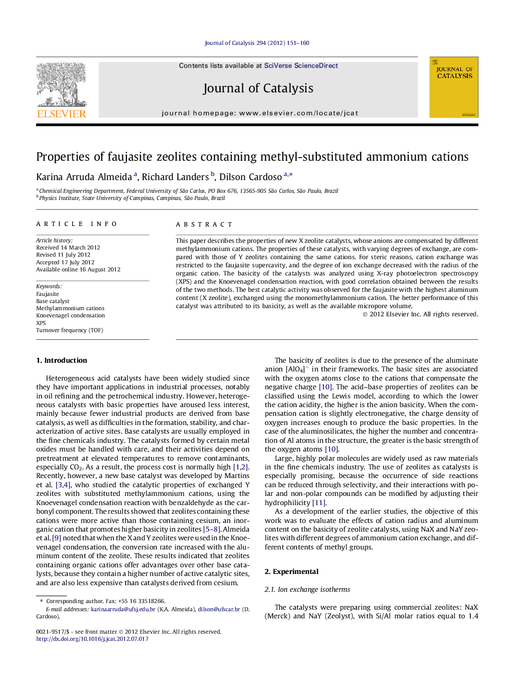 Properties of faujasite zeolites containing methyl-substituted ammonium cations