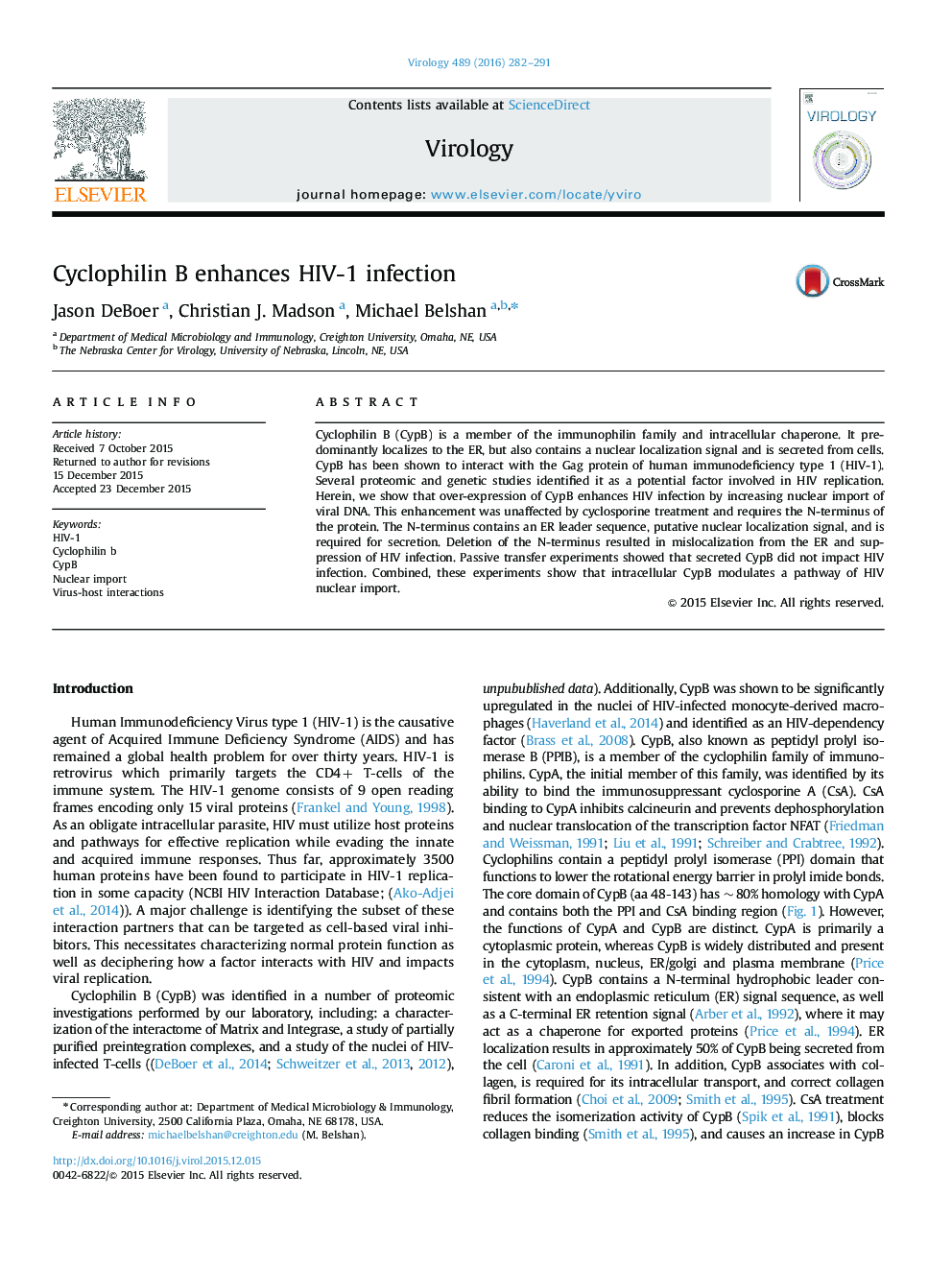 Cyclophilin B enhances HIV-1 infection