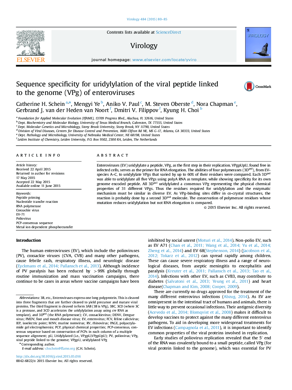 Sequence specificity for uridylylation of the viral peptide linked to the genome (VPg) of enteroviruses