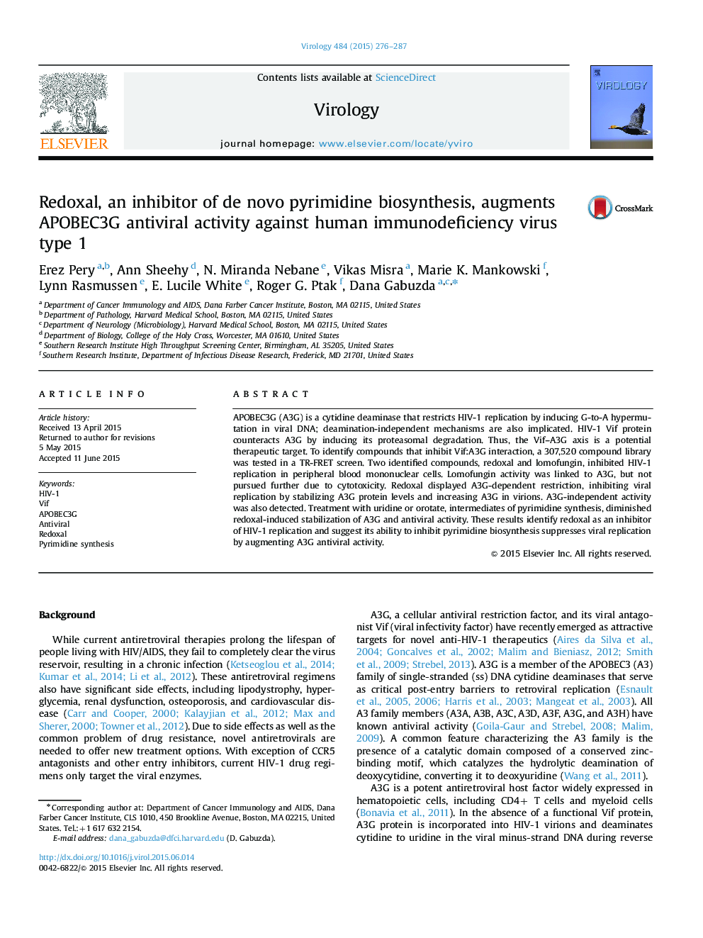 Redoxal, an inhibitor of de novo pyrimidine biosynthesis, augments APOBEC3G antiviral activity against human immunodeficiency virus type 1