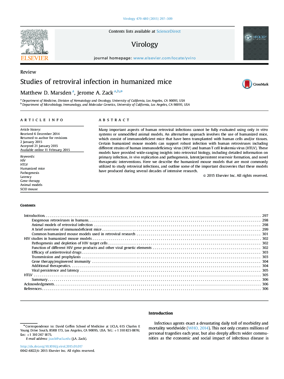 Studies of retroviral infection in humanized mice