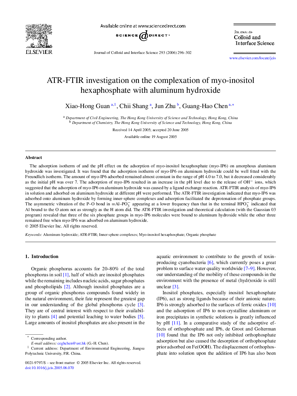 ATR-FTIR investigation on the complexation of myo-inositol hexaphosphate with aluminum hydroxide