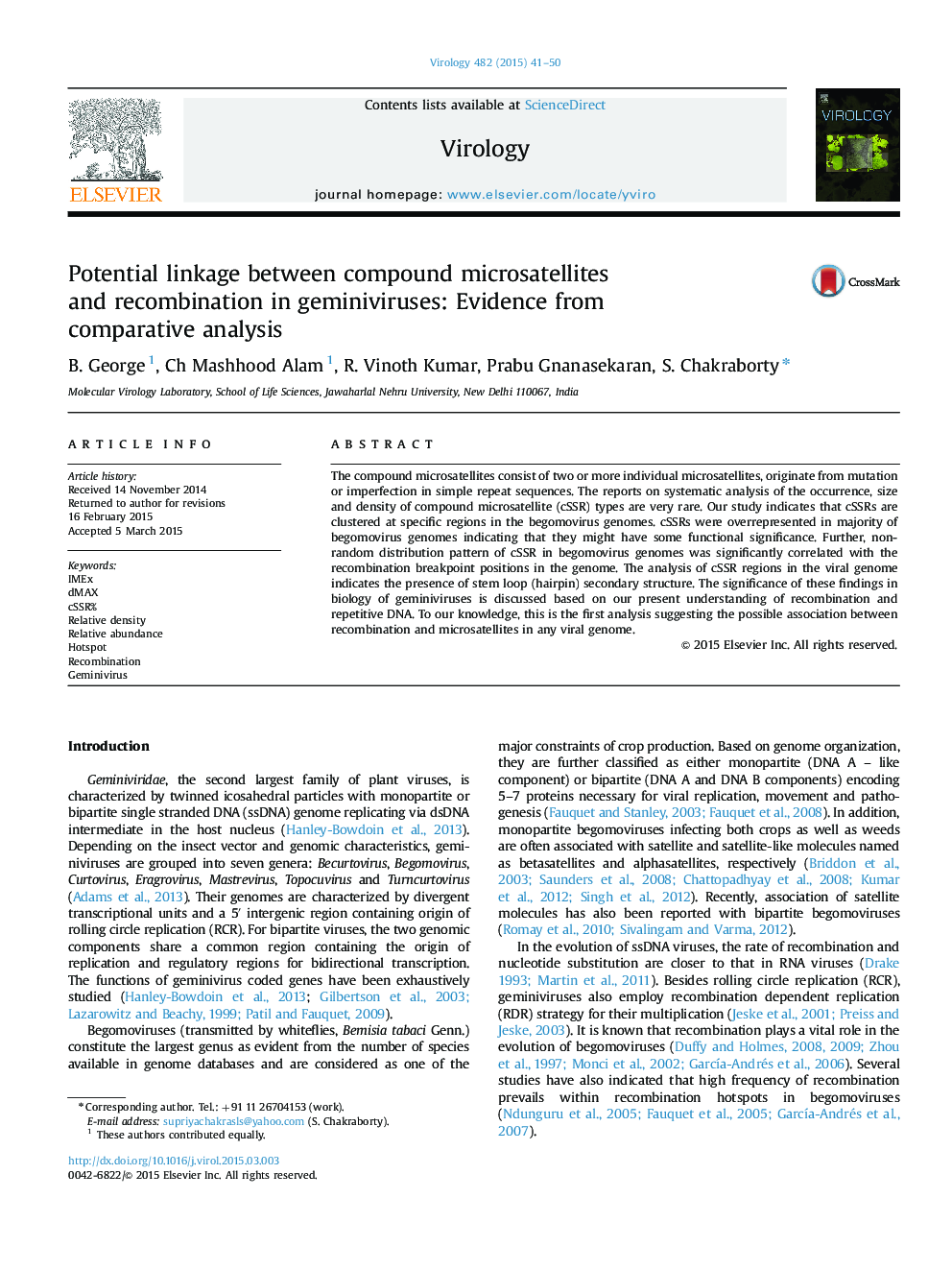 Potential linkage between compound microsatellites and recombination in geminiviruses: Evidence from comparative analysis