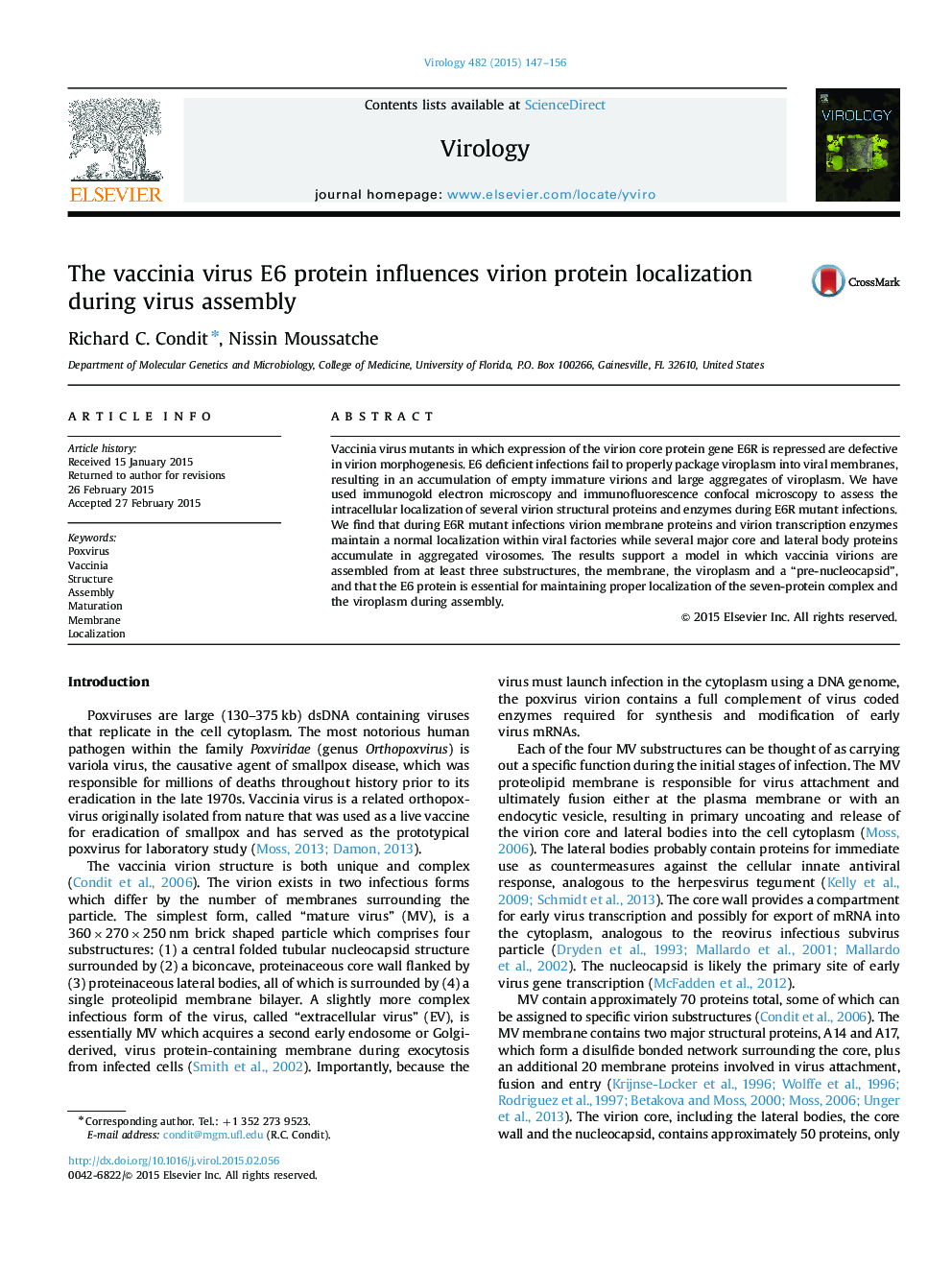 The vaccinia virus E6 protein influences virion protein localization during virus assembly