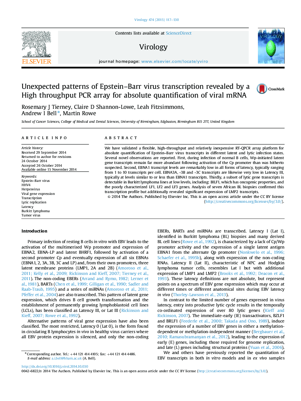 Unexpected patterns of Epstein-Barr virus transcription revealed by a High throughput PCR array for absolute quantification of viral mRNA