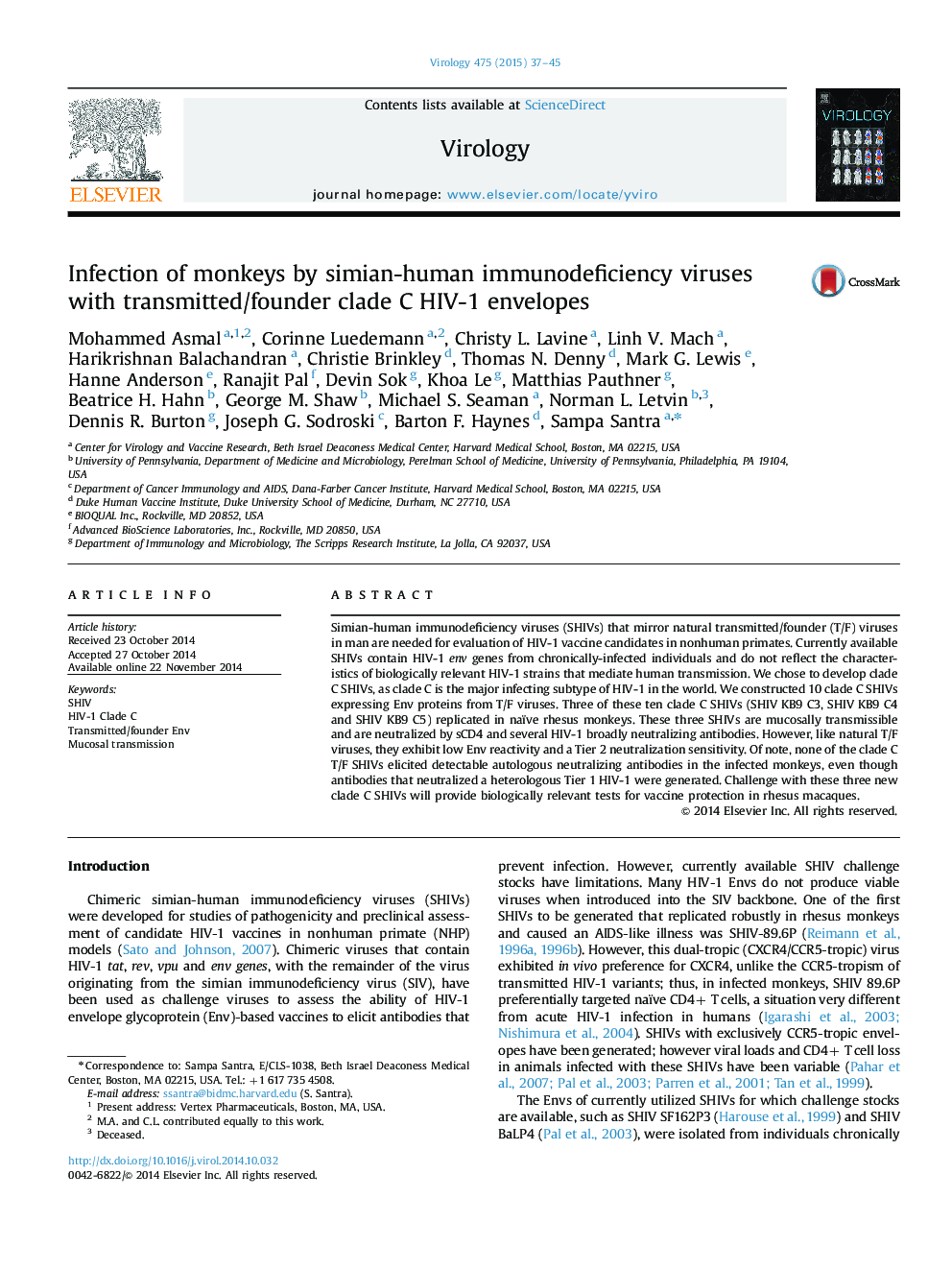 Infection of monkeys by simian-human immunodeficiency viruses with transmitted/founder clade C HIV-1 envelopes