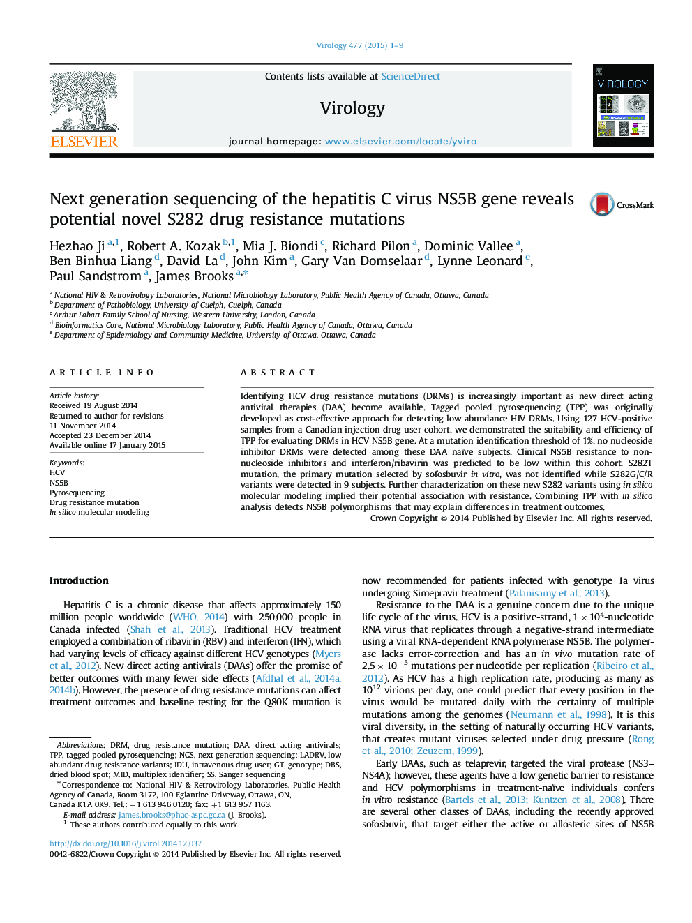 Next generation sequencing of the hepatitis C virus NS5B gene reveals potential novel S282 drug resistance mutations