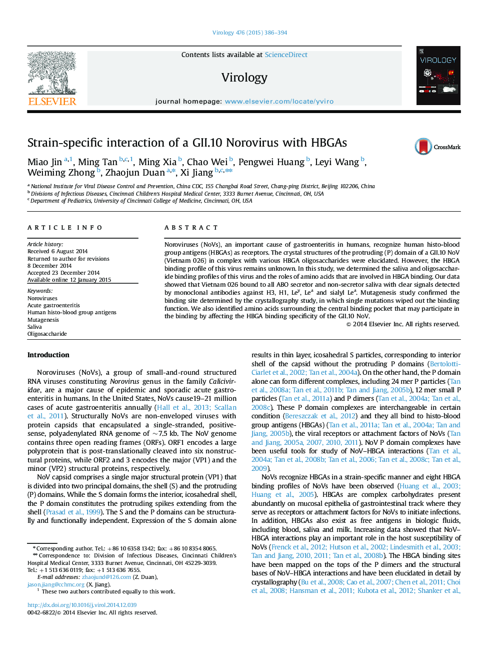 Strain-specific interaction of a GII.10 Norovirus with HBGAs