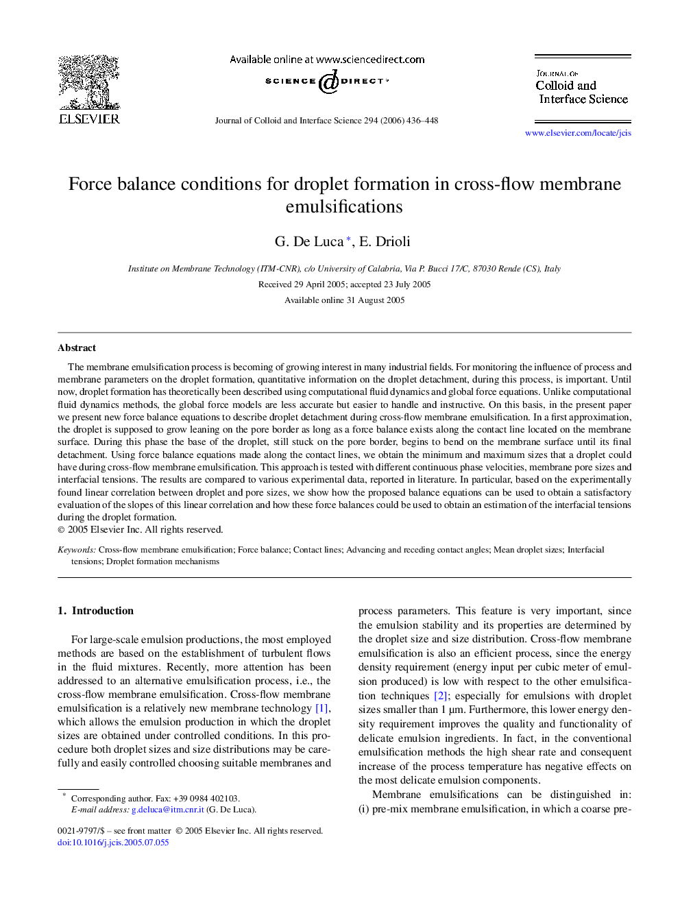 Force balance conditions for droplet formation in cross-flow membrane emulsifications