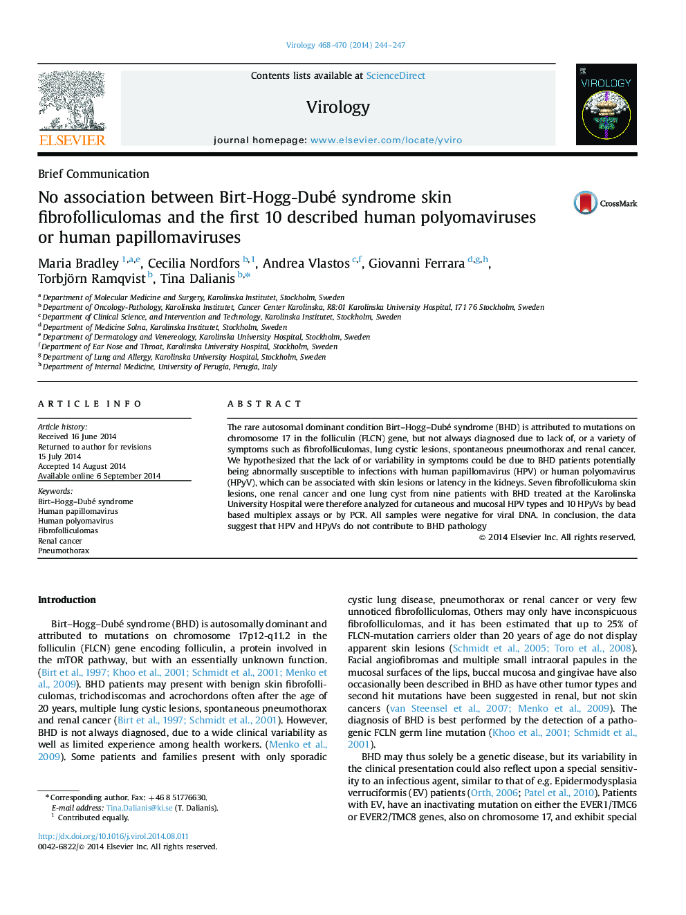 No association between Birt-Hogg-Dubé syndrome skin fibrofolliculomas and the first 10 described human polyomaviruses or human papillomaviruses