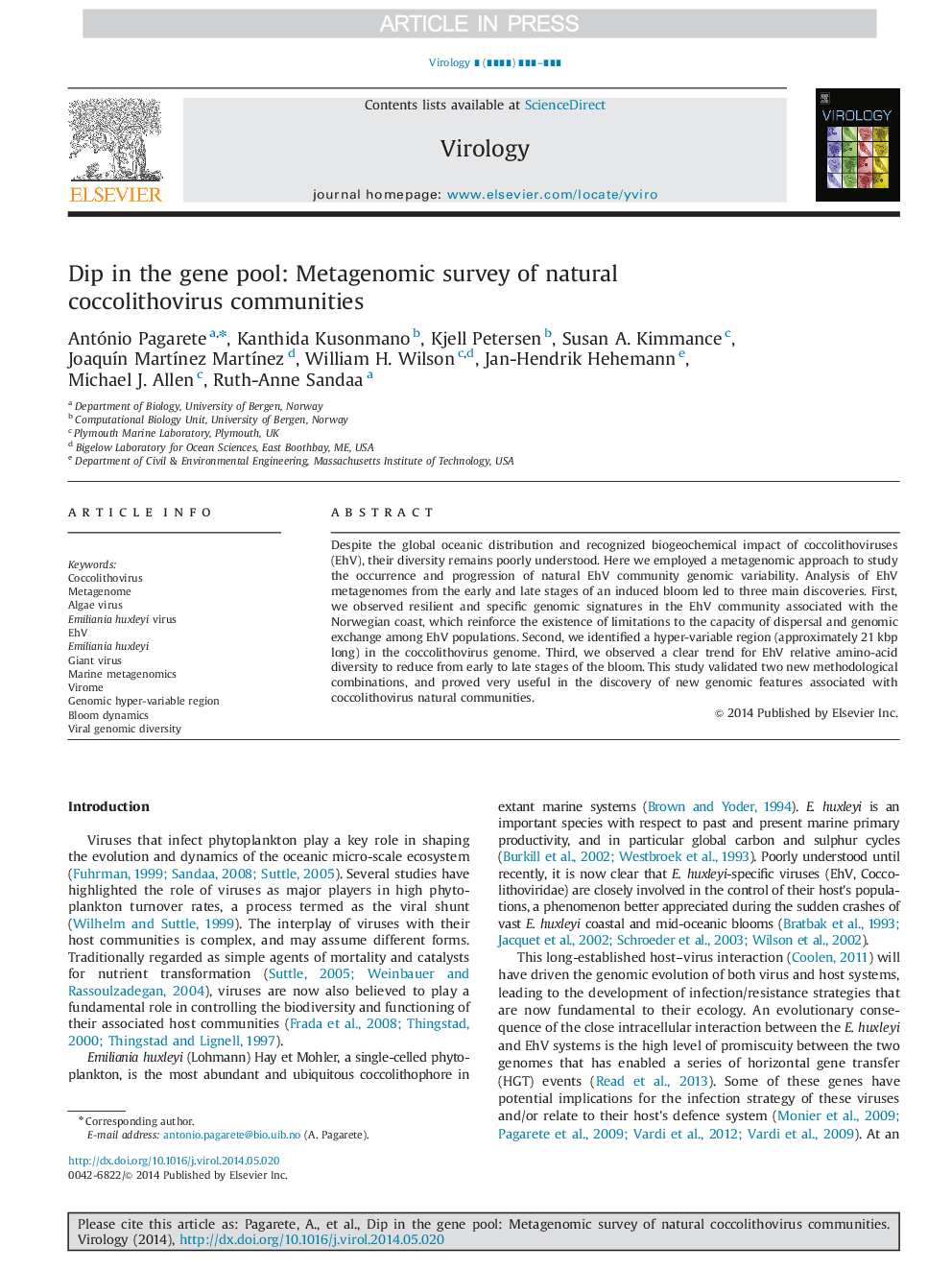 Dip in the gene pool: Metagenomic survey of natural coccolithovirus communities