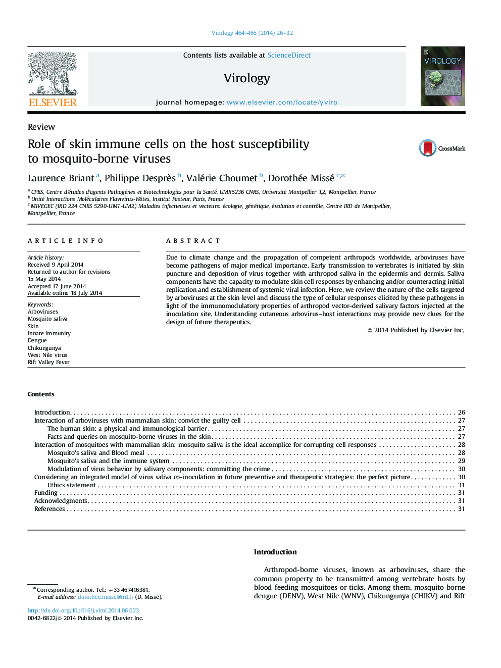 Role of skin immune cells on the host susceptibility to mosquito-borne viruses