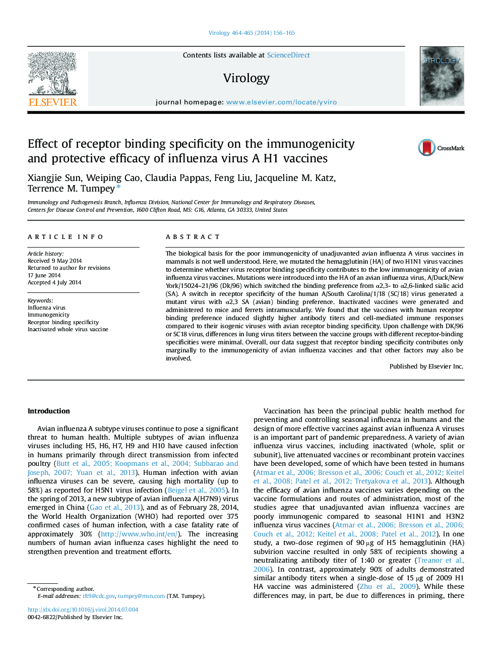 Effect of receptor binding specificity on the immunogenicity and protective efficacy of influenza virus A H1 vaccines